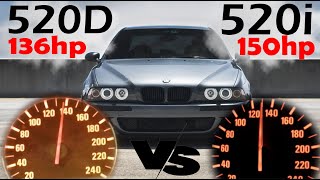 BMW E39 520D 136hp vs 520i 150hp Acceleration test 0180 kmh [upl. by Silvester]