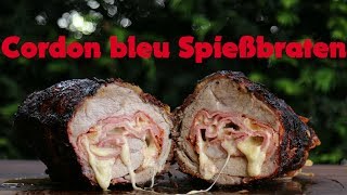 3 KG Cordon bleu Braten am Spieß auf dem Kugelgrill grillen  Spießbraten [upl. by Ivzt]