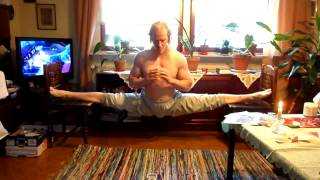 Flexibility training part 4 Chair split hold for 1min 35sec 955kg [upl. by Esirtal]