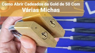 Como Abrir Cadeados da Gold de 50 com Grampo de Cabelo e MichasCURSO DE CHAVEIRO H M  Locksmith [upl. by Mimi]