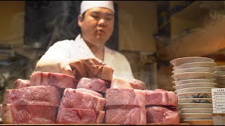 Giant Meat Sumo Wrestler’s Katsudon カツ丼  Japanese Street Food 相撲力士が作る超厚切りとんかつ ちよ松 大阪 [upl. by Anamuj]