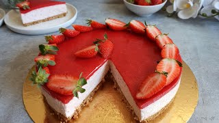 CHEESECAKE à la Fraise sans Cuisson FraisOnctueux et Délicieux 😋 [upl. by Eelan]