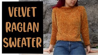 DIY Velvet Yarn Raglan Sweater  Free Knitting Pattern Yarnspirations Bernat Knit Top Down Pullover [upl. by Annwahsal]