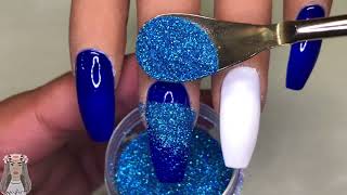 Diseño de UÑAS con GEL Efecto azucar y diseño azul con dorado y marmol [upl. by Akirdnwahs]