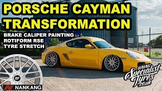 Porsche Cayman Transformation Rotiform  Tyre Stretch  Brake Caliper Painting EP11 [upl. by Ahtiek]