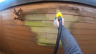 Cuprinol Ducksback being sprayed on a shed  thinned down 2 paint 1 water with Wagner fence sprayer [upl. by Lorraine]