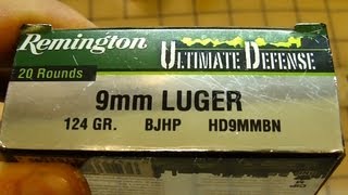 Remington Ultimate Defense 9mm 124gr BJHP Gel Test [upl. by Elfrida]