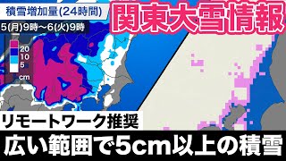 【関東大雪情報】広い範囲で5cm以上の積雪を予想 [upl. by Elazaro]