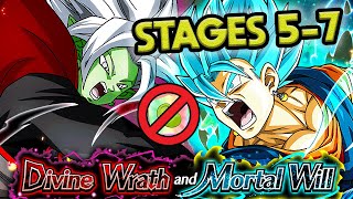 STAGES 57 COMPLETED DIVINE WRATH AND MORTAL WILL NO ITEMS Dragon Ball Z Dokkan Battle [upl. by Atinej]