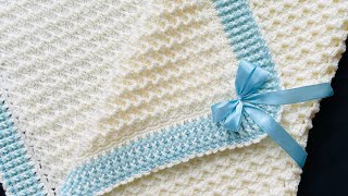 Manta para bebe tejida a crochet con orilla y punto HERMOSO y SUPER FACIL crystal waves [upl. by Donall]