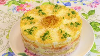 Невероятно вкусный слоеный салат с курицей ананасами и сыром к праздничному столу [upl. by Naerb400]