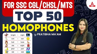 Top 50 Homophones For SSC CGLCHSLMTS  Homophones In English by Pratibha Mam [upl. by Lemrahs]