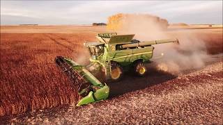 Drone video of John Deere S690 combining soybeans [upl. by Kayla]