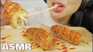 ASMR MOZZARELLA CHEESE CORNDOGS CRUNCHY EATING SOUNDS  SASASMR [upl. by Erihppas725]