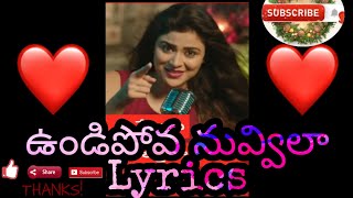 Undipova nuvvila song lyrics Savaari movie song whatsapp status [upl. by Mairym]