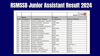 RSMSSB Junior Assistant Result 2024  Cut Off Marks Merit List [upl. by Lau]