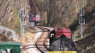 Mass Coastal wash train meets MBTA South Coast Rail Test Train  Fall River MA  11142024 [upl. by Schlessinger]