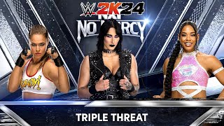 WWE 2K24 💥 RHEA RIPLEY vs RONDA ROUSEY vs BIANCA BELAIR 💥 TRIPLE THREAT wwe wwe2k24 [upl. by Kataway]