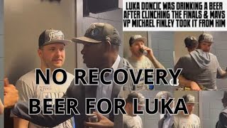 Luka Doncic RECOVERY BEER taken AWAY after Mavs vs Minnesota GAME 5 Michael Finley took it [upl. by Nibaj]