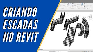 Como criar escada no Revit  Reta Curva Espiral Forma de U L Z Por Croqui Com Patamar [upl. by Anuayek]