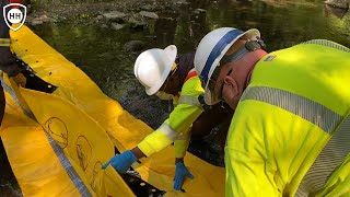 New technology to quickly contain and clean up oil spills on streams [upl. by Ahsinoj695]