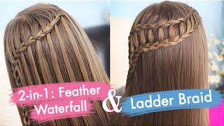 Feather Waterfall amp Ladder Braid Combo Tutorial  Cute 2in1 Braided Hairstyles [upl. by Aradnahc341]