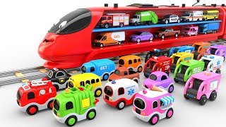 Colors for Children with Train Transporter Toy Street Vehicles [upl. by Yewed]