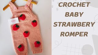 Crochet baby strawberry romper tutorial🍓❤size 3 to 6 months [upl. by Adnalu]