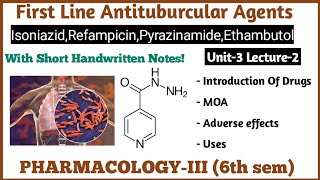 Rifampicin Isoniazid Ethambutol Pyrazinamide  Antitubercular drugs  L2 Unit3 PharmacologyIII [upl. by Ainafets]