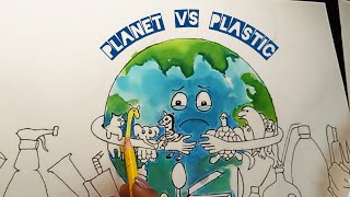 Planet vs plastic drawingPlanet vs plastic poster ideasEarth day drawing 2024 theme [upl. by Remmus]