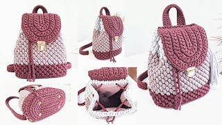 MOCHILA DE CROCHÊ PERFEITA EM FIO DE MALHA FORRADA COM PONTO ESPIGA [upl. by Reich]