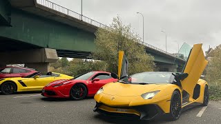 Convoi jusqu’à Auteuil en aventador SV capristo  812 compétition 458 social huracan sto … [upl. by Amerd]