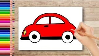 how to draw cute car  drawing car and coloring  artwork for kids  painting and drawing easy [upl. by Elwood]