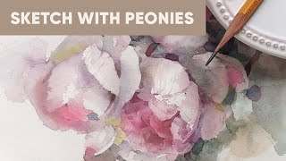 Peonies sketch in watercolor [upl. by Clough885]