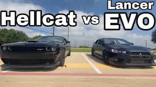 Mitsubishi Lancer EVO vs Hellcat  ROLL RACE [upl. by Aicxela]