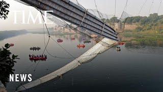 Suspension Bridge Collapse Kills at Least 133 in One of India’s Worst Accidents in Years [upl. by Goodard]