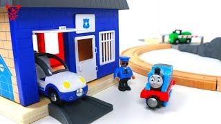 Wooden trains like brio trains Thomas opens wooden train set  toy trains [upl. by Maddeu575]