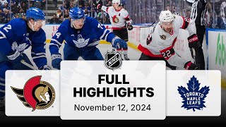 NHL Highlights  Senators vs Maple Leafs  November 12 2024 [upl. by Anilocin]