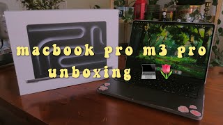 macbook pro 14quot m3 pro 512gb space black aesthetic unboxing 💻🌱 setup customisation  accessories [upl. by Alwyn619]