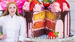 How to Make a Neapolitan Cake 3 Flavors in 1 Cake  Chocolate Strawberry amp Vanilla [upl. by Ahseina]