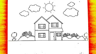 Drawing for beginner with pencil for kidsHouse coloring page design for kidsGarden house painting [upl. by Okim620]