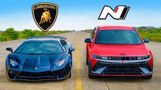 Lambo Aventador SV v Hyundai IONIQ 5 N DRAG RACE [upl. by Lear]