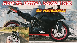 how to install double disc on motorcycle  ktm rc modification  dual disc  universal bikes  tamil [upl. by Davenport]