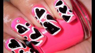 Hot Pink with Black and White Hearts nail design [upl. by Gimpel157]