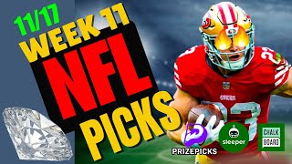 NFL WEEK 11 PRIZEPICKS  CHALKBOARD  PROP PICKS  SUNDAY  11172024  NFL BETTING  BET PROPS [upl. by Yrtnahc]