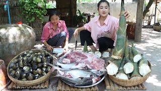 Countryside Life TV Mother and daughter cook bamboo shoot with country style  Cooking with Sreypov [upl. by Dragoon]