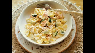 Creamy farfalle bowtie pasta with smoked salmon and zucchini [upl. by Collier]