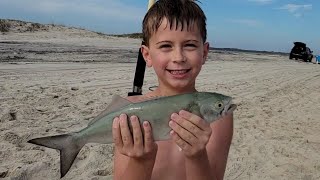 Surf fishing Chincoteague Island blue fish [upl. by Sinnard578]