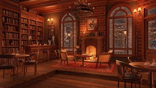 Winter Coffeehouse Ambience with Muffled Jazz Music Playing Slowly and Crackling Fireplace [upl. by Funk]