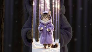 quotAdorable Standing Cat in Cozy Winter Outfit with Forest Friendsquot cats warm dresses shorts [upl. by Revart]